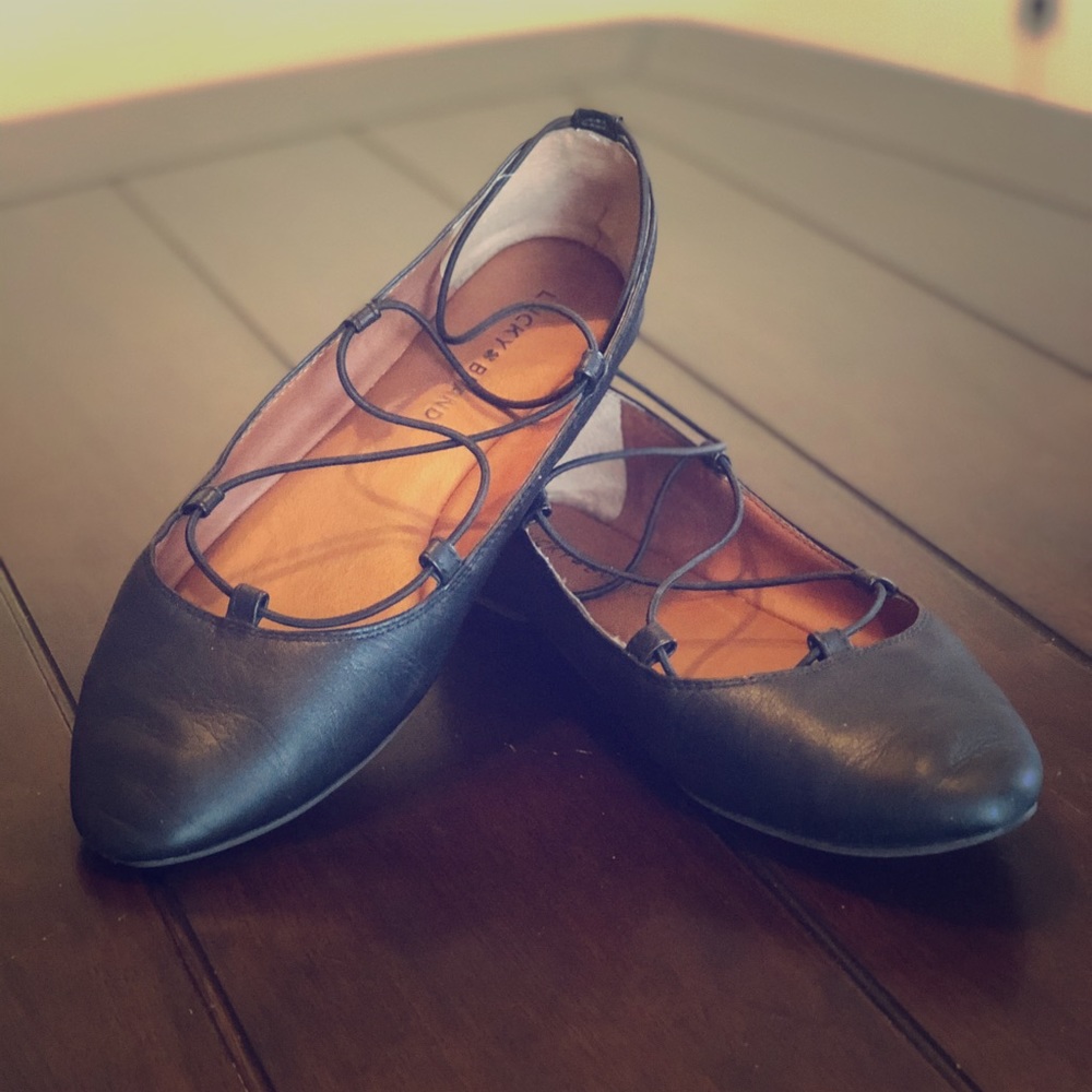 Lucky Brand Aviee Flats 8.5 Black Smooth Leather